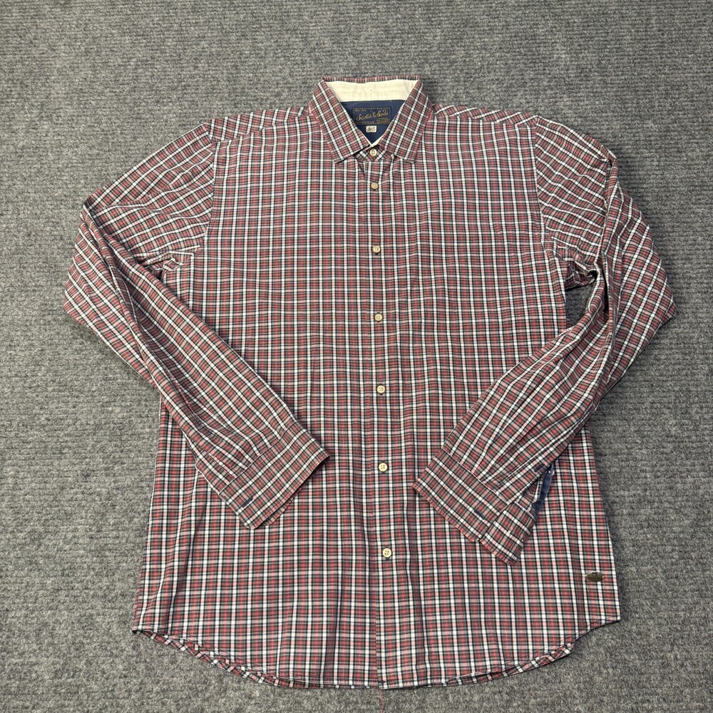 Scotch & Soda Shirt Mens XL Red Plaid Cotton Long Sleeve Button Up Casual